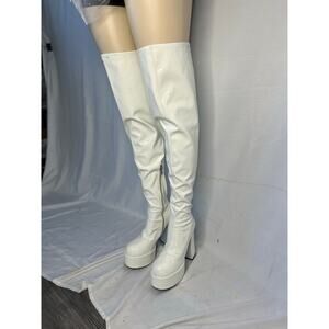 White Patent Thigh High Platform Boots Size 11 Y2K GoGo festival rave